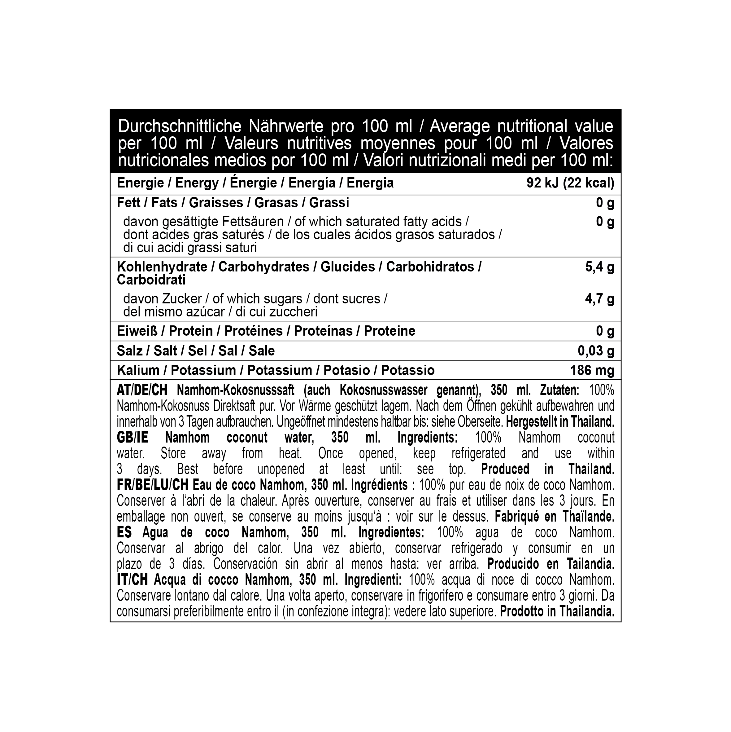 12 x 100% Nam Hom-Kokoswasser 350 ml - PET Flasche